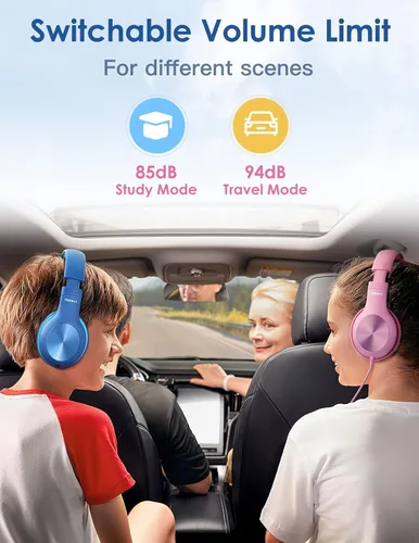 Miniatura 5 de Nabevi Auriculares para niños con cable, auriculares sobre la oreja para niños con micrófono, límite de volumen de 85/94 dB, auriculares para niños