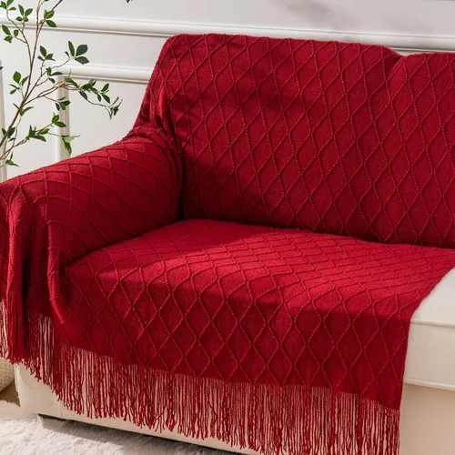 Miniatura 8 de BATTILO HOME Manta roja decorativa de Navidad para sofá, mantas boho para el pie de la cama, mantas decorativas rojas para sofá y sala de estar, 50