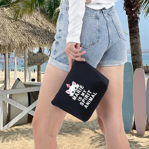 Miniatura 7 de LEVLO Marie - Bolsa de cosméticos con diseño de gatos de dibujos animados, regalo Marie Is My Spirit Animal Maquillaje con cremallera, Marie Spirit