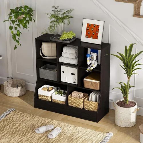 Miniatura 6 de DINZI LVJ Organizador de almacenamiento para juguetes, estantería para niños, gabinete de almacenamiento de juguetes de madera, estantería de 3