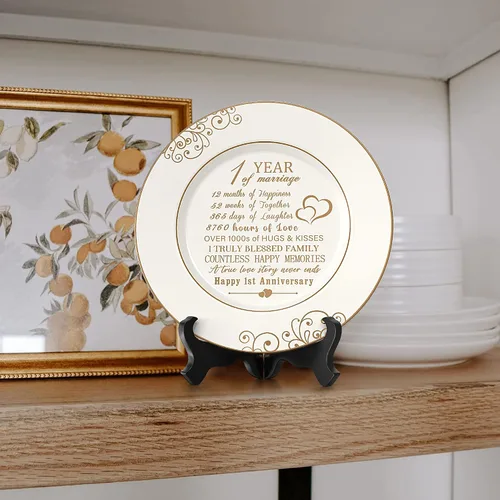 Miniatura 5 de Urllinz Plato de Primer Aniversario con Lámina de Oro de 24k - Regalos de Aniversario de Boda de 1 Año en Papel, Decoraciones para Él, Parejas