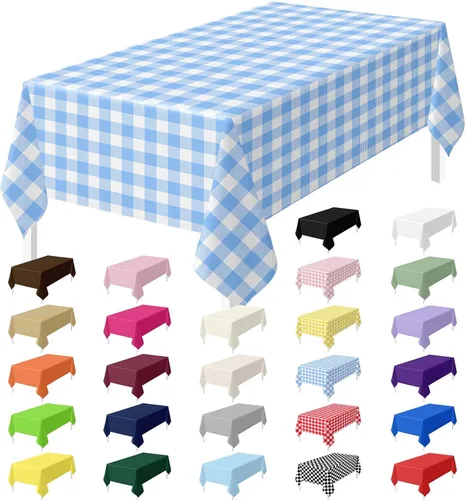 Miniatura 18 de HEIPINIUYE - Juego de 2 manteles desechables color beige, 54 x 108 pulgadas, de plástico, manteles impermeables rectangulares desechables