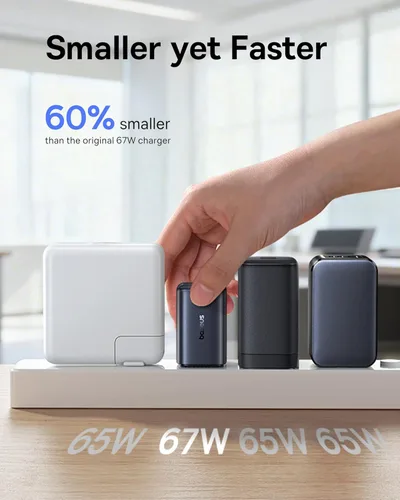 Miniatura 3 de Baseus PICOGO Cargador USB C de 67W, el Bloque de Carga Rápida de 3 Puertos Más Pequeño con Enchufe Plegable, PD/PPS para MacBook Air/Pro, iPhone
