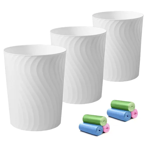 YGJT Cubo de basura pequeño, paquete de 3 cubos de basura para baño de 1.8 galones, cesta de basura delgada, cubo de basura redondo, cubo de basura