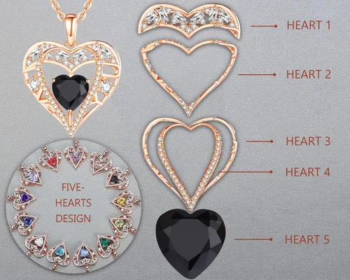 Miniatura 23 de Collar de cristal de 5 corazones, chapado en oro rosa de 18 quilates, colgante con cadena de plata de ley 925 de 18 + 2 pulgadas, joyería de piedra