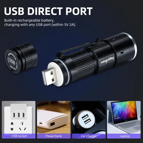 Miniatura 4 de DARKDAWN Linterna de Luz Roja Recargable USB, Mini Linternas LED de Luz Roja Enfoque Ajustable, Linterna Portátil con Clip de Bolsillo para Pesca