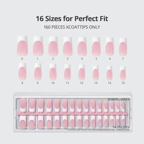 Miniatura 6 de BTArtboxnails XCOATTIPS - Uñas a presión con punta francesa blanca, color rosa, cuadradas, largas, uñas postizas acrílicas removibles por remojo