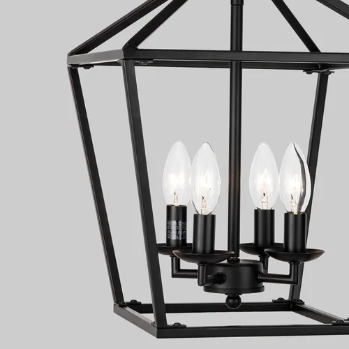 Miniatura 6 de Untrammelife Lámpara colgante de linterna negra de 4 luces, lámpara colgante de jaula cuadrada de altura ajustable de 11 pulgadas de ancho, lámpara