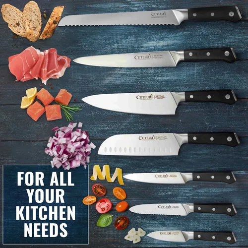 Miniatura 9 de Cutluxe Juego de cuchillos de cocina – Juego de 8 cuchillos de chef profesional con bloque – Cuchillos afilados con diseño de espiga completa, acero