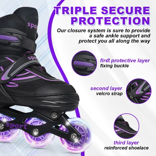 Miniatura 2 de Patines en línea para niñas de 6 a 12 años, cuchillas ajustables de 4 tamaños para niñas y niños, jóvenes y adolescentes, principiantes con ruedas