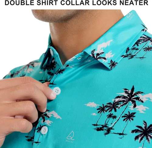 Miniatura 64 de DEOLAX Camisa de golf para hombre, con estampado de moda, atlética, de manga corta, clásica, casual, ajuste seco, suave, para hombres