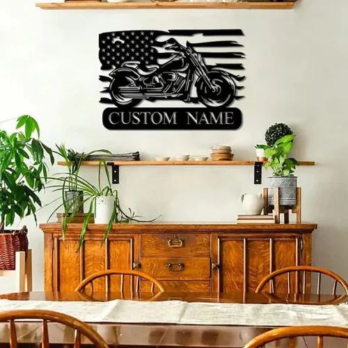 Miniatura 39 de Letrero de metal personalizado para motocicleta, arte de pared de metal con bandera de EE. UU., arte de pared de metal para motocicleta, letrero