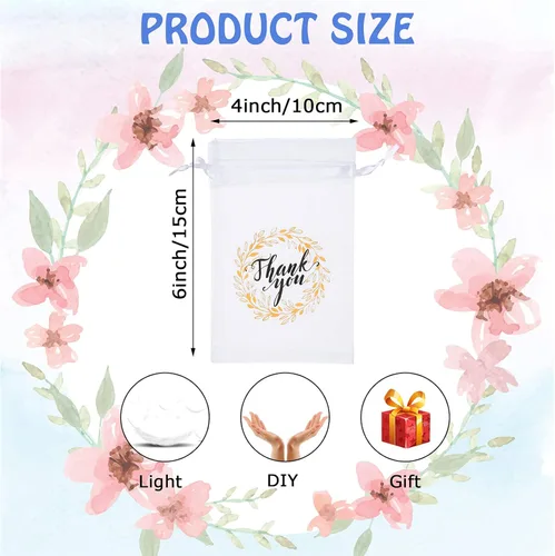 Miniatura 2 de Shappy 100 bolsas de organza blanca a granel de 4 x 6 pulgadas, regalo de boda, bolsas de regalo de malla transparente con cordón para invitados