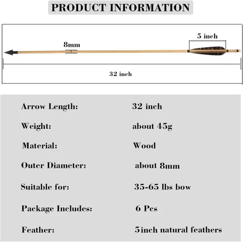Miniatura 2 de TOPARCHERY Flechas de madera de tiro con arco, 32 pulgadas, práctica de caza, flecha de objetivo de 5 pulgadas, plumas de pavo Fletching recurve