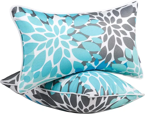 Miniatura 10 de JMGBird Juego de 2 almohadas lumbares para exteriores con relleno de algodón PP para muebles de patio, almohadas decorativas de 12 x 20 pulgadas