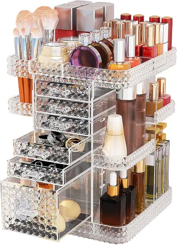 Miniatura 9 de Organizador de maquillaje giratorio de 360 grados para tocador, organizador grande para el cuidado de la piel con 6 cajones, organizador