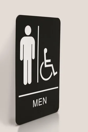 Miniatura 3 de Headline Letrero con texto en inglés "Ada", símbolo táctil accesible para hombres/sillas de ruedas, plástico, 6 x 9, negro/blanco