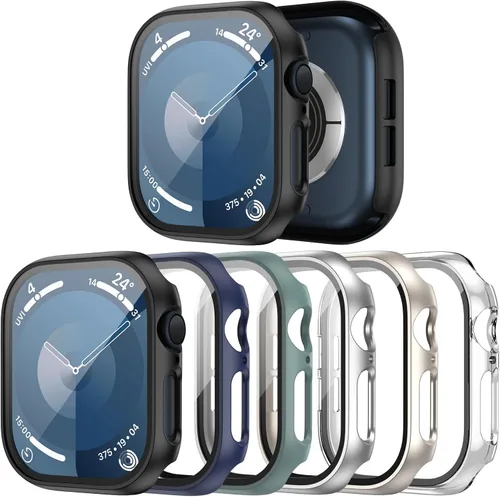 Miniatura 9 de Paquete de 6 fundas para Apple Watch SE 3 (2025) SE 2 Series 6, 5, 4, de 1.57 pulgadas, con protector de pantalla de vidrio templado, parachoques