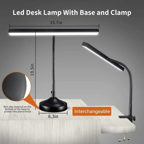 Miniatura 2 de Lámpara de escritorio de piano, lámpara LED 2 en 1 para piano digital de pie y de cola, lámpara de mesa de cuello de cisne flexible de 10W con 3