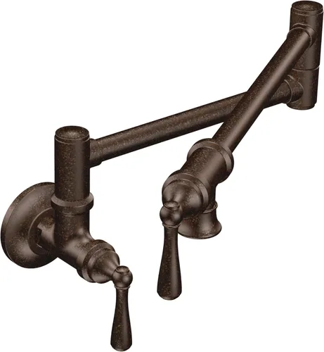 Miniatura 16 de Moen Grifo de cocina de doble junta montada en pared con brazo oscilante plegable de oro cepillado, S664BG