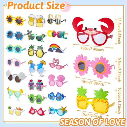 Miniatura 6 de Konohan 24 pares de lentes de sol Luau para fiesta, divertidos lentes hawaianos a granel tropicales para vestido de playa, accesorios de plástico