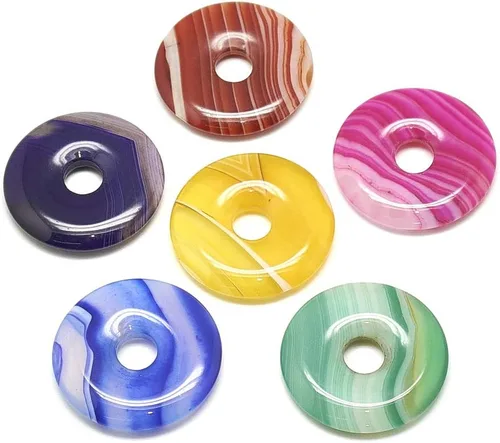 Miniatura 18 de FASHEWELRY 10 colgantes de piedras preciosas de disco de jade natural de 0.945-0.984 in, agujero grande curativo chakra, piedra pulida, abalorios