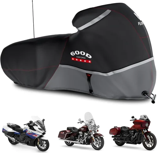Miniatura 17 de Funda para motocicleta 600D resistente para todas las estaciones, universal, impermeable, protección solar al aire libre, duradera, reflectante Negro