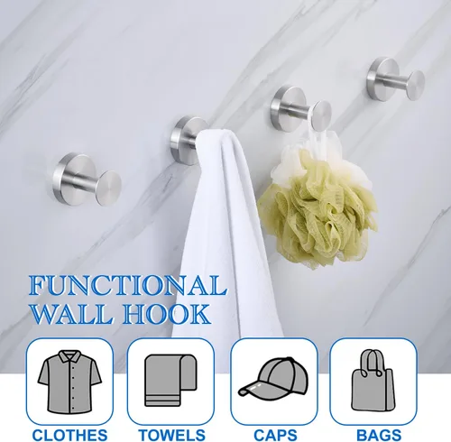 Miniatura 3 de NEWRAIN Ganchos para toallas, paquete de 4 toalleros para pared de baño, puerta de armario, cocina, dormitorio, hotel, diseño moderno y sin