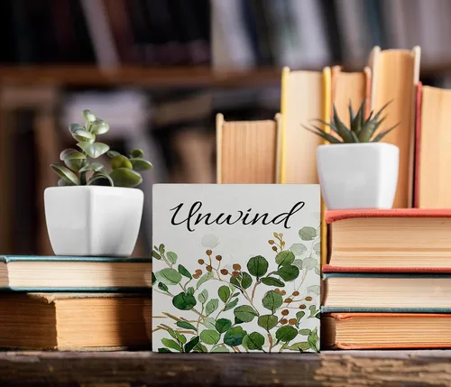 Miniatura 4 de Decoración de baño de granja verde salvia, letrero de caja de madera con frase "Breathe Quotes", decoración de estantes, artículos pequeños de Unwind