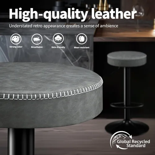 Miniatura 6 de STOOLINK Juego de 2 taburetes de bar ajustables sin respaldo de cocina con asiento redondo, taburetes de bar giratorios de 360° de altura de Gris
