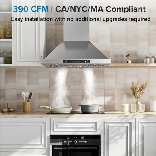Miniatura 2 de IKTCH Campana extractora de montaje en pared de 30 pulgadas, campana de ventilación de cocina de bajo ruido de 390 CFM, convertible