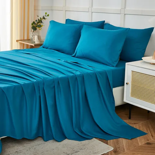 ILAVANDE Juego de Sábanas King Size Verde Azulado de 6 Piezas, Sábanas de Cama King de Microfibra Serie 1800 Súper Suaves de Lujo Hotelero -