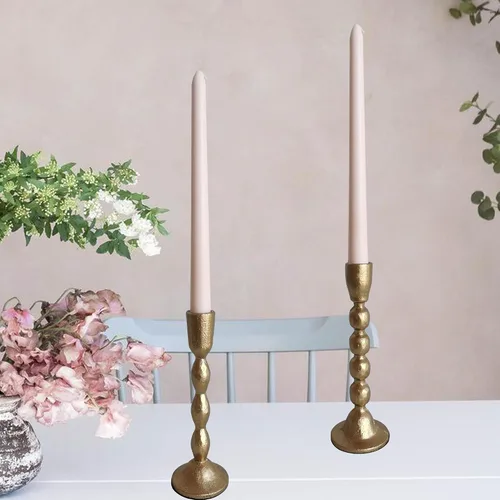 Miniatura 8 de Portavelas cónicos de hierro antiguo, juego de 2 candelabros decorativos, portavelas con acabado de latón para bodas, comedores y fiestas