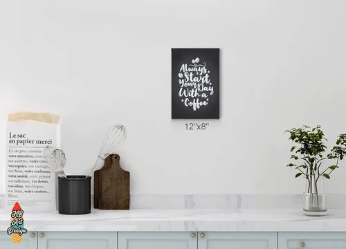 Miniatura 2 de HB Art Design Always Start Your Day With a Coffee Quote Canvas Print Wall Art Coffee Bar Decor Coffee Signs Kitchen Wall Decor Dining Room