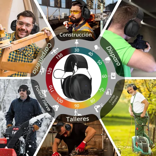 Miniatura 7 de Kalence Auriculares con Bluetooth 6.0, protección auditiva con tiempo de trabajo de 120H, orejeras de seguridad de 30dB, auriculares recargables