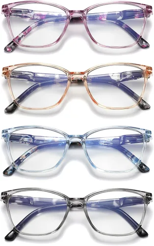 Paquete de 4 lentes de bloqueo de luz azul para mujeres y hombres, anteojos cuadrados de moda para computadora con bisagra de resorte, anteojos