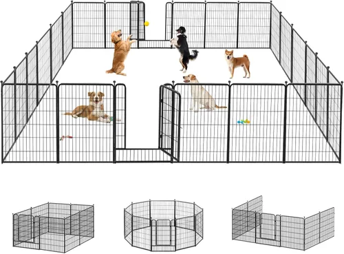 Miniatura 10 de Corralito para perros de 40 pulgadas, 32 paneles, para interiores y exteriores, para perros grandes, medianos y pequeños, valla de metal resistente