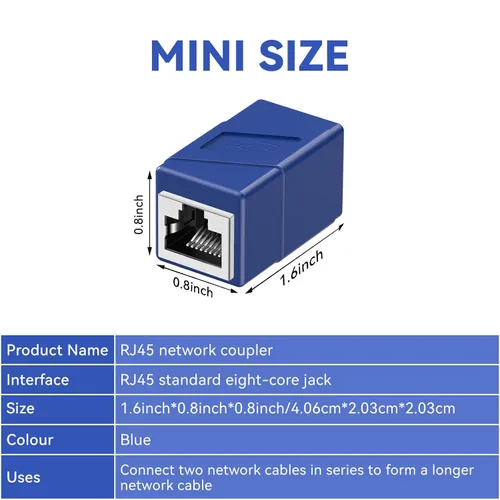 Miniatura 2 de Acoplador RJ45, paquete de 10 adaptadores Ethernet hembra a hembra, 8 pines modulares rectos, conectores de red para cable Ethernet Azul