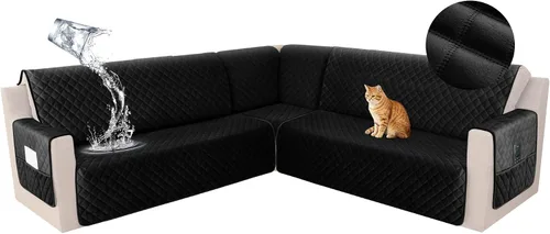 Miniatura 28 de HDCAXKJ Funda seccional de esquina impermeable para sofá de terciopelo en forma de L, fundas para sofá para mascotas, perros, suaves, resistentes