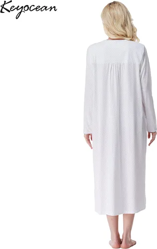 Miniatura 2 de Keyocean - Camisón para mujer, 100% algodón, suave, cálido, cómodo, ropa de dormir y descanso para otoño e invierno