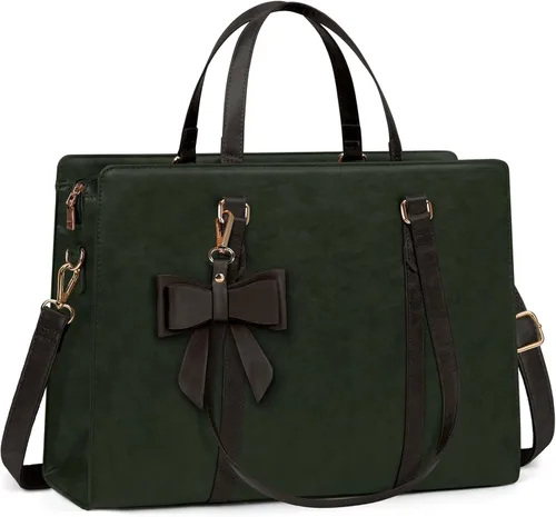 Miniatura 9 de Bolsa de computadora portátil para mujer, bolsa de mano para laptop de 15.6 pulgadas, bolsa de cuero impermeable, maletín grande y ligero, bolsa