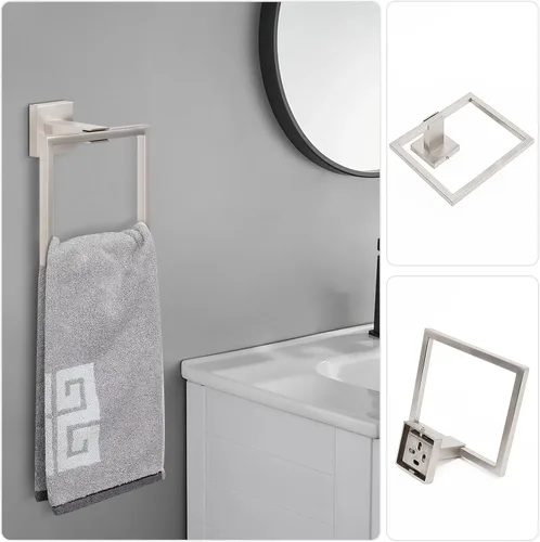 Miniatura 7 de NearMoon Juego de 5 piezas de accesorios de baño de acero inoxidable 304, juego de toallero cuadrado que incluye toallero de 16 pulgadas + anillo
