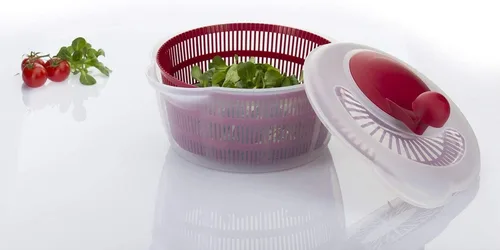 Miniatura 4 de Westmark Germany Centrifugador de ensaladas fácil de usar para secar las verduras y mejorar el sabor de los condimentos, de 10 pulgadas Rojo