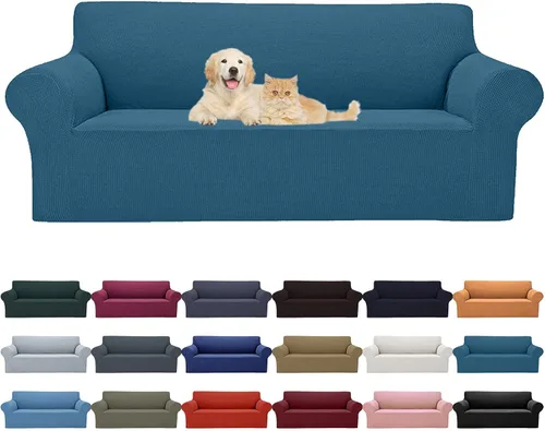Miniatura 32 de Cupuamon Funda elástica para sofá de 1 plaza, funda protectora de muebles con parte inferior elástica de tela jacquard a cuadros pequeños para Beige