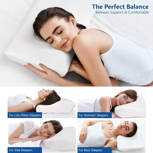 Miniatura 3 de ZAMAT Almohada de espuma viscoelástica para aliviar el dolor de cuello, almohada cervical ergonómica ortopédica ajustable para dormir con funda
