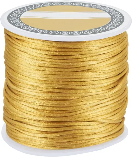 Pandahall - Hilo de nailon trenzado de 0.039 pulgadas (0.039 in), cordón de satén para anudar, trenzar cuentas y hacer joyas (vara dorada)