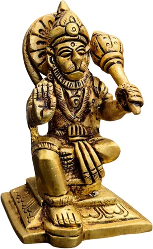 Miniatura 5 de Ídolo de Lord Hanuman de latón para templo del hogar de 3.25 pulgadas, postura sentada con Gada, murti religioso hecho a mano para habitación Pooja
