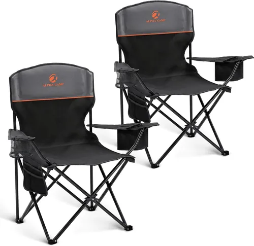 Miniatura 13 de ALPHA CAMP Silla de Camping 2 Unidades Silla Portátil con Enfriador de 3 Latas Silla Plegable con Bolsillo Lateral y Portavasos, Plegable para Azul