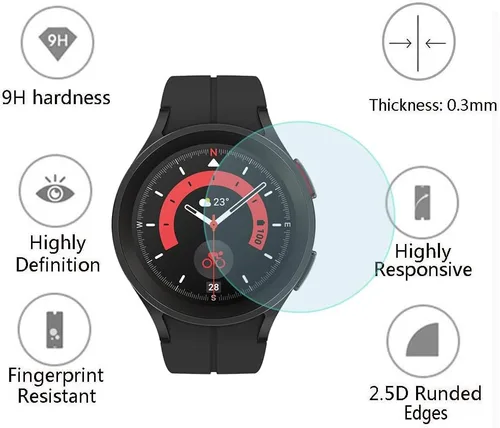 Miniatura 3 de SHUAXI - Protector de pantalla (3+2 unidades) compatible con Samsung Galaxy Watch 5 Pro de 1.772 pulgadas, película de vidrio templado