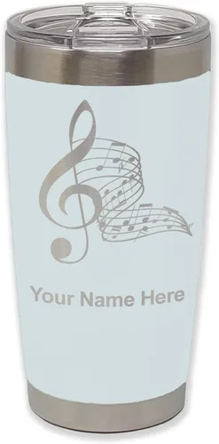 Miniatura 10 de LaserGram Vaso aislado al vacío de 20 onzas, notas musicales, grabado personalizado incluido (negro)